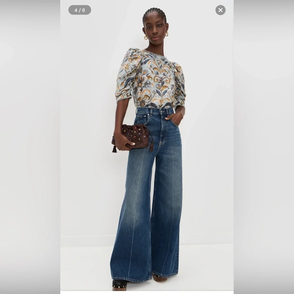 FARM Rio Snake Garden Blue 3D Blouse size Medium
